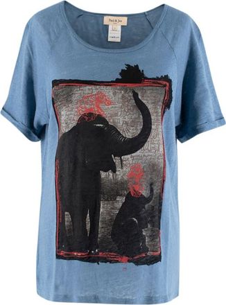 Paul & Joe Blue Elephant Print Linen Top Size XXS