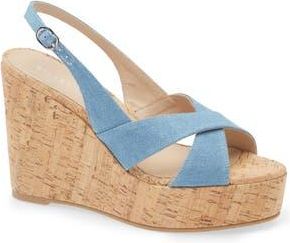 Stuart Weitzman Dayna Slingback Platform Wedge Sandal in Washed Vintage Denim at Nordstrom Rack, Size 10.5