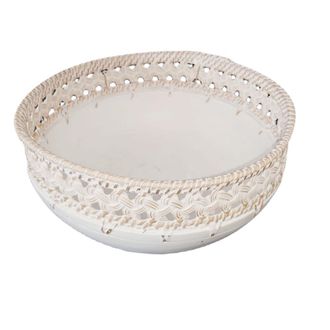 My Bliss Home Bol de madera con detalles de rat&aacute;n D30 cm