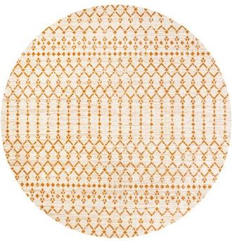 Jonathan Y Designs Ourika Moroccan Geometric Textured Weave Indoor/Outdoor Round Area Rug in Cream/orange at Nordstrom, Size 5Ft 0In X 5Ft 0In