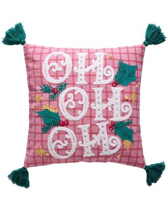 Peking Handicraft Plaid Ho Ho Ho With Tassels Pillow