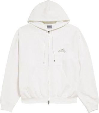 Balenciaga Truien - Heren - Vesten met rits - Wit - S - Nylon - Hoodies & sweatvesten