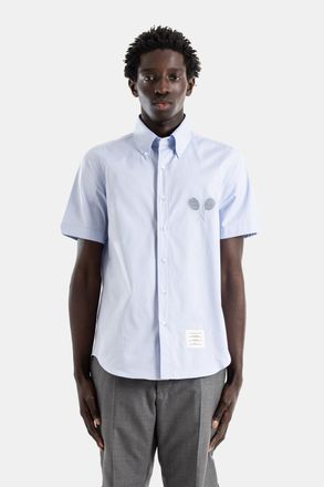 Thom Browne Mens Sky Blue Poplin Short-Sleeved Shirt With Tennis Racket Embroidery