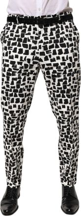 Dolce & Gabbana Black White Abstract Print Cotton Blend Mens Pants