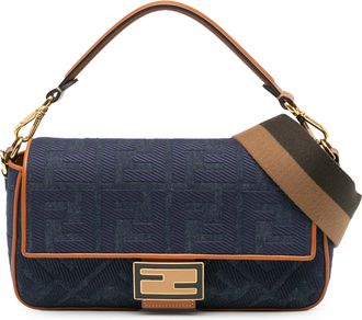 Fendi Zucca Embroidered Denim Baguette Bag