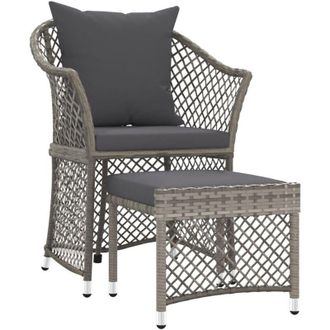 vidaXL Set De Muebles De Jard&iacute;n 2 Pzas Cojines Rat&aacute;n Sint&eacute;tico Gris Vidaxl