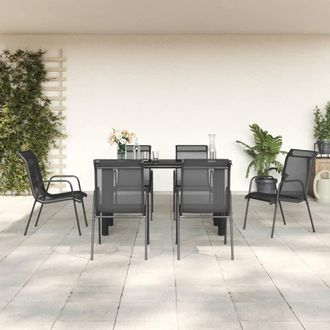 vidaXL Juego De Comedor Para Jard&iacute;n 7 Piezas Acero Y Textilene Negro Vidaxl