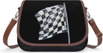 Generic Checkered Racing Flag Crossbody Bag Womens Handbag PU Message Bags Shoulder Purse with Adjustable Strap