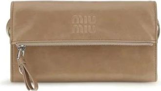 Miu Miu Bolso de mano de piel con logo en relieve - Bags - Mujer - Beige - ONE SIZE