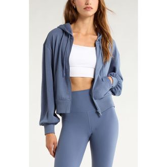 Zella Go easy Terry Zip Front Hoodie in Blue Vintage at Nordstrom, Size X-Small