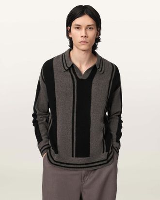 AllSaints Wool Taylor Long Sleeve Wool Polo, Size: XXL