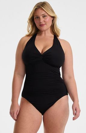 Lands End Plus Size Knot Twist Halter One Piece in Black at Nordstrom, Size 18W