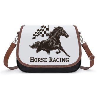 Generic Horse Racing with Checkered Flag Womens Crossbody Bag Fashion Shoulder Handbags Message Tote Bag with Adjustable Strap