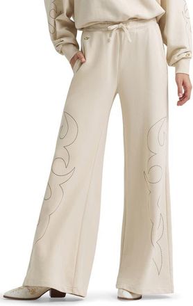Wrangler x Lainey Wilson Western Graphic Wide Leg Sweatpants in Cream at Nordstrom, Size X-Large