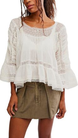 Free People Shes a Romantic Lace Detail Cotton Top in Ivory at Nordstrom, Size X-Large