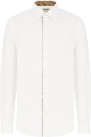 Burberry Klassiekvallend overhemd van katoenpopeline met ruitpiping - Heren - Casual Overhemden - Wit - 2XL - Katoen - Overhemden