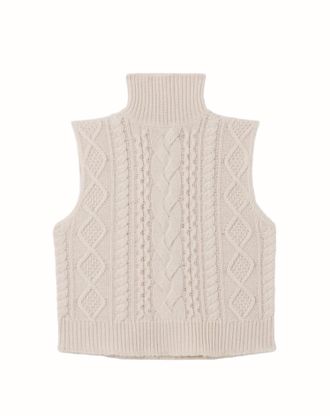 Re/Done Womens Cable Turtleneck Sweater Vest In Linen