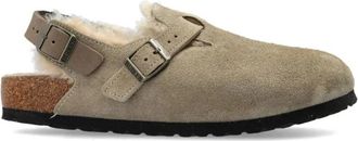 Birkenstock Shearling Su&egrave;de Pantoffels - Dames - Klompen - Beige - 39 EU - Su&egrave;de - Schoenen