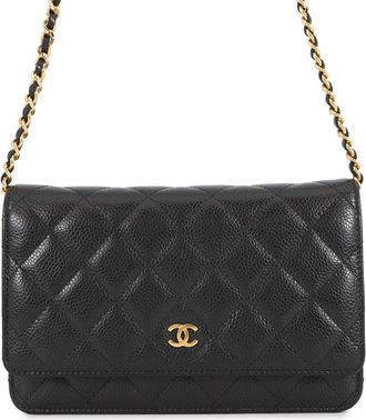 Chanel Black Grained Calfskin Chain/Shoulder Wallet (Pre-Owned)