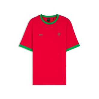 BOSS Stretch-cotton T-shirt with country flag and logo