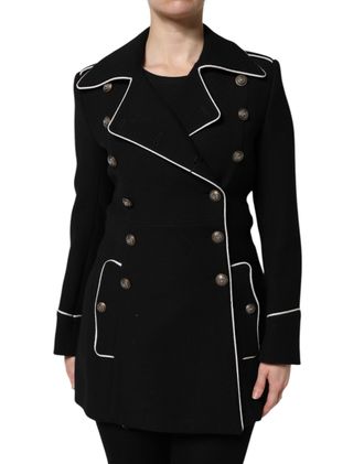 Dolce & Gabbana Womens Black Wool Double Breasted Blazer Jacket Virgin Nylon Clothing