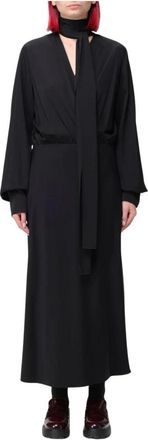 Sportmax Kleedjes, Dames, Zwart, S, Zwarte Strik Midi Jurk