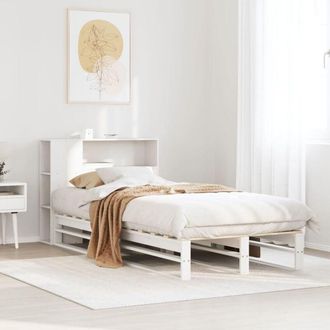 vidaXL Cama Con Estanter&iacute;a Sin Colch&oacute;n Madera Maciza Blanca 90x200 Cm Vidaxl