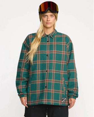Volcom Insulated Riding Flannel Jacket In Atlantic Deep
