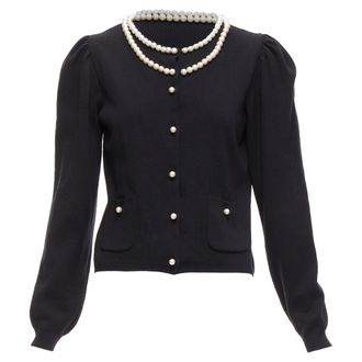 Moschino Pearl Necklace Collar Soft Knit Preppy Cardigan