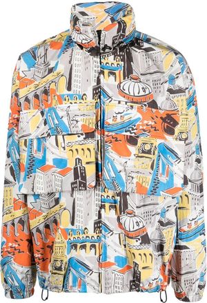 Moschino graphic-print hooded jacket - men - Cotton/Polyamide/Polyamide/Polyester - 50 - Grey