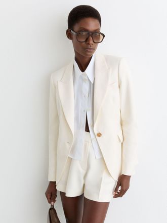 Reiss Cream Button-waist Tailored Shorts, 16