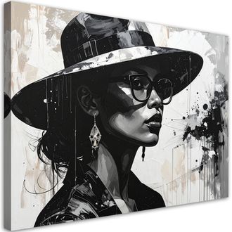 Feeby Cuadro En Lienzo Mujer Elegante Con Sombrero De Moda 100x70