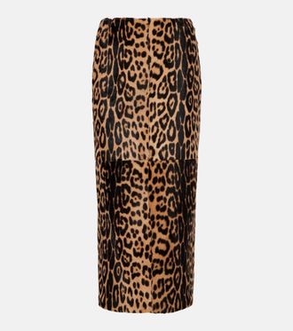 Nour Hammour Elyse leopard-print shearling pencil skirt
