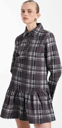 Asos Vestito corto in denim con stampa a quadri e vita scesa-Multicolore