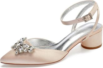 Generic Heels Wedding Shoes Pointed Toe Slingback Bridal Low Block Heels Comfortable Prom Evening Formal Party Shoes 4.5Cm,Champagne,5 UK