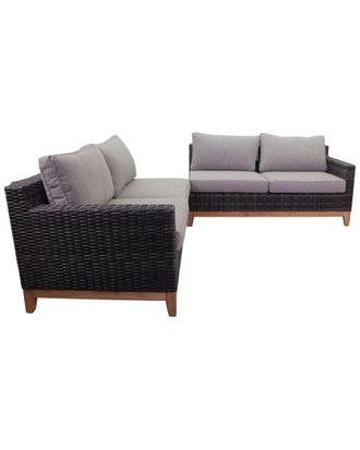 Courtyard Casual Maywood Silver Oak With Teak 2Pc Sectional Set With 1 Left Loveseat And 1 Right Loveseat With Cushions
