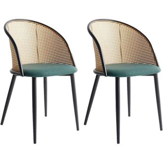 Beliani Set di 2 poltroncine retr&ograve; Seduta in tessuto Costruzione in metallo nero Schienale a treccia viennese Verde Cornell
