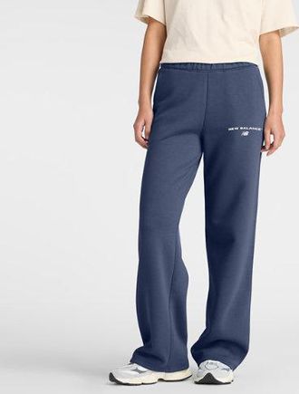 New Balance Womens Logo Fleece Pant in Blue Cotton Fleece, size Large