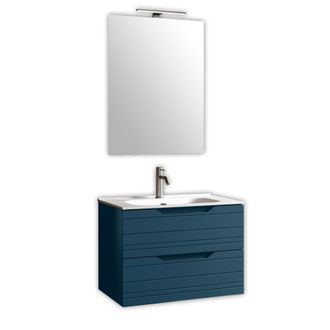 Aquadesign Mueble de ba&ntilde;o con espejo 4 piezas en mdf azul