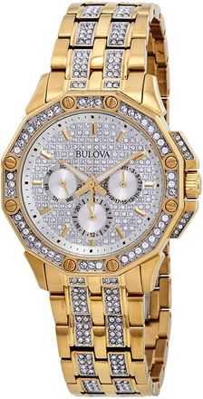 Bulova Crystal Silver Dial Yellow Gold-tone Mens Watch 98C126