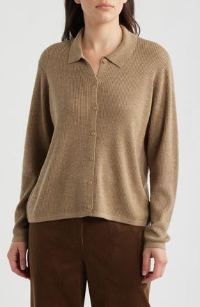 Eileen Fisher Wool Cardigan in Biscuit at Nordstrom, Size Xx-Small