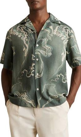Reiss Marble Camp Shirt in Sage Green at Nordstrom Rack, Size Medium
