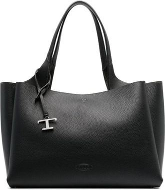 Tod's Tassen, Dames, Zwart, ONE Size, Leer, T Timeless medium leren tote