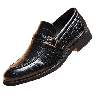 Generic Mens Business Dress Shoes Vintage Without Lacing Slip On Loafers Pointed Toe Crocodile Texture Leather Shoe Block Heel Non Slip Wide Footwear for Offi