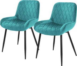 ML Design 2x Sillas De Comedor Turquesa Estilo Retro Asiento Tapizado Aspecto De Terciopelo Patas De Metal Negras Con Respaldo Y Apoyabrazos Sill&oacute;n Moderno Para