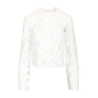 Self Portrait Lace Long-Sleeve Top - female - Self Portrait - Long Sleeve T-Shirts - White - XS - Tops