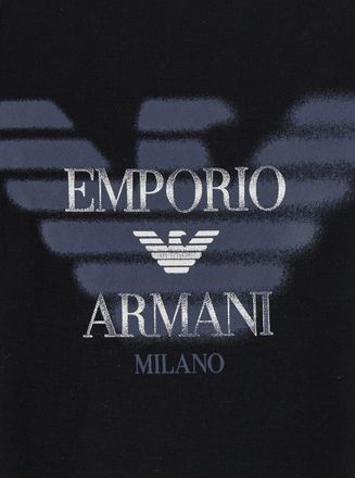 Emporio Armani Logo-Print Cotton-Lyocell Blend T-Shirt - Black