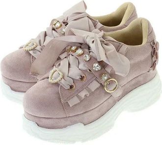 Generic ZBDP Sweet Heart Shape Rhinestone Bowknot Platform Sneaker Spring and Autumn Sweet Pink Casual Shoes Womens Shoes
