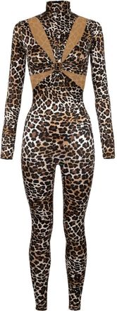Elisabetta Franchi leopard-print cut-out jumpsuit - women - Polyamide/Elastane - 40 - Brown