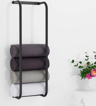 OEM Toallero De Pared Est&eacute;tico Para Ba&ntilde;o, Negro Mate, 76,5 &times; 26 &times; 15 Cm, Para Toallas Enrolladas, Pr&aacute;ctico